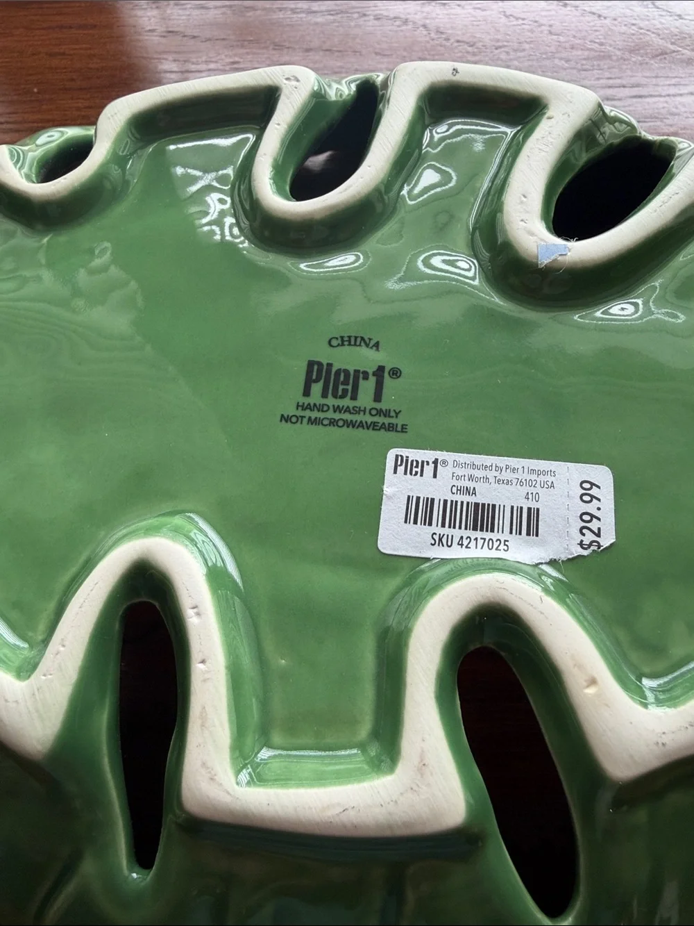 Vintage Pier 1 Palm Leaf Green Porcelain Serving Bowl